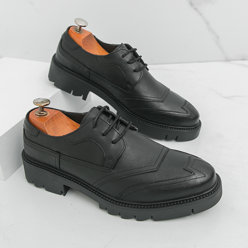 Oxford Brogue Leather - Men Patent Leather Height Increase Brogue