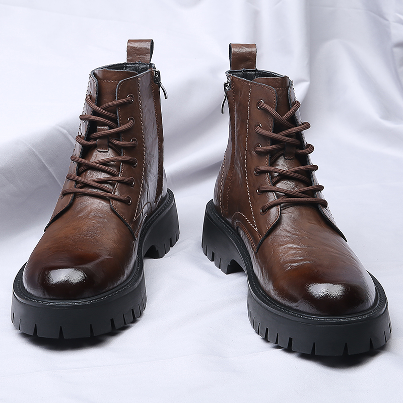 Men'S Shoes With Height Increase - Men Side Zipper High Top Boots
