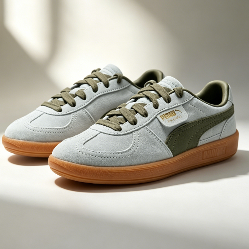 Men'S Shoes Puma Sneakers - Light Grey Olive Green Puma Suede