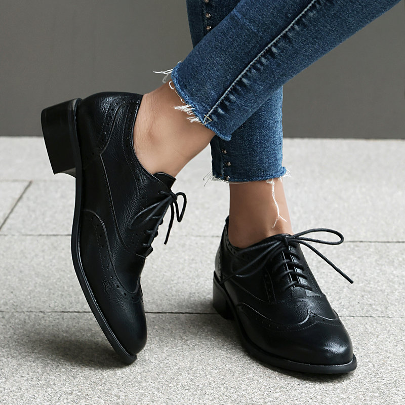 Brogue Oxford Shoes Women Lace - مراجعة Oxford Brogue Leather وسعره