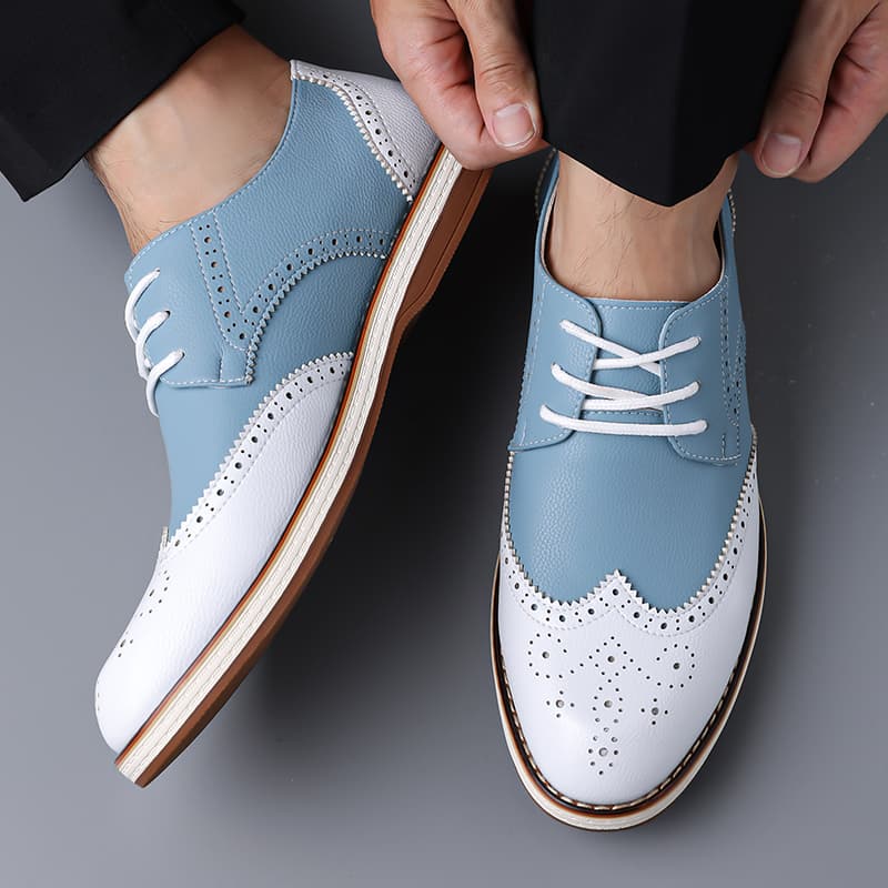 Mens White Blue Two Tone Brogu - مراجعة Oxford Brogue Leather وسعره