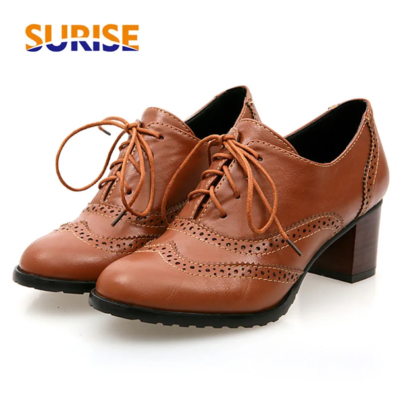 British Women Oxfords High Blo - مراجعة Oxford Brogue Leather وسعره